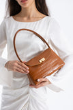 Croc Pu Flap Shoulder Bag - Tan
