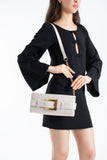 Croc PU Leather Shoulder & Clutch Bag with Large Gold Buckle - Cream