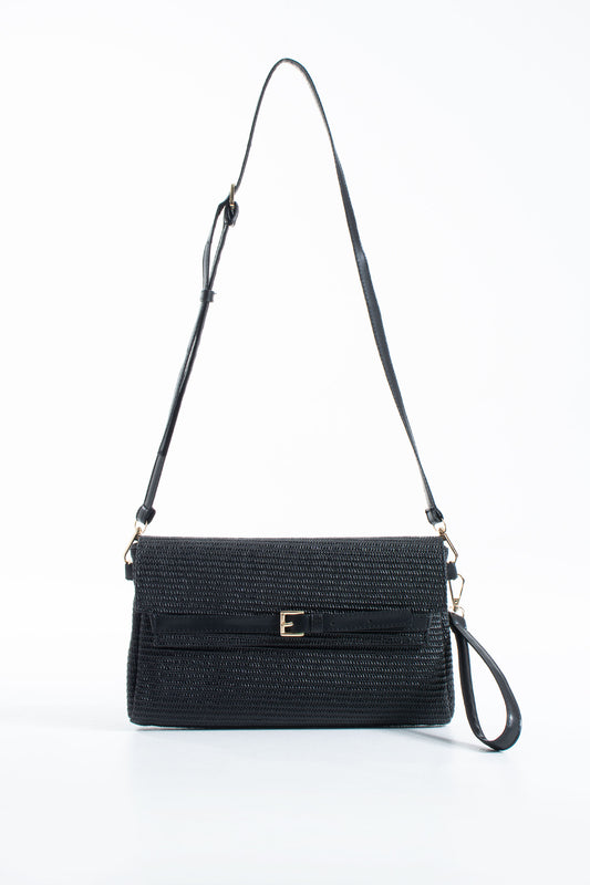 Woven Pu Leather Flap Closure Wristlet & Clutch&Crossbody  3-in-1 - Black