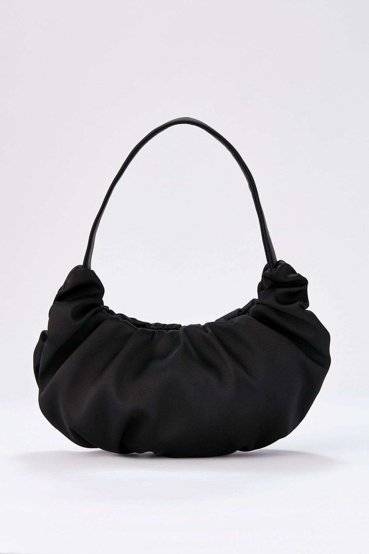 Pleated Satin Shoulder Bag - Black