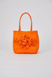 Floral Satin Handbag with Detachable Crossbody Strap - Orange