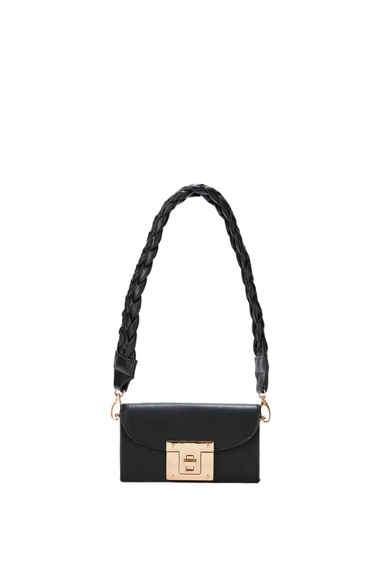 Mini Shoulder Bag with Chuncky Braided Strap - Black
