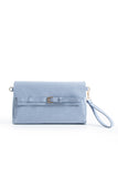 Crinkle Patent Flap Closure Wristlet & Clutc&Crossbody  3-in-1 Handbag - Blue