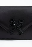 Satin Evening Clutch Bag with Embellishment - Black