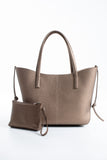 Grain Pu Leather Large Tote Bag with Matching Zipper Pouch  2PCS Set - Gold