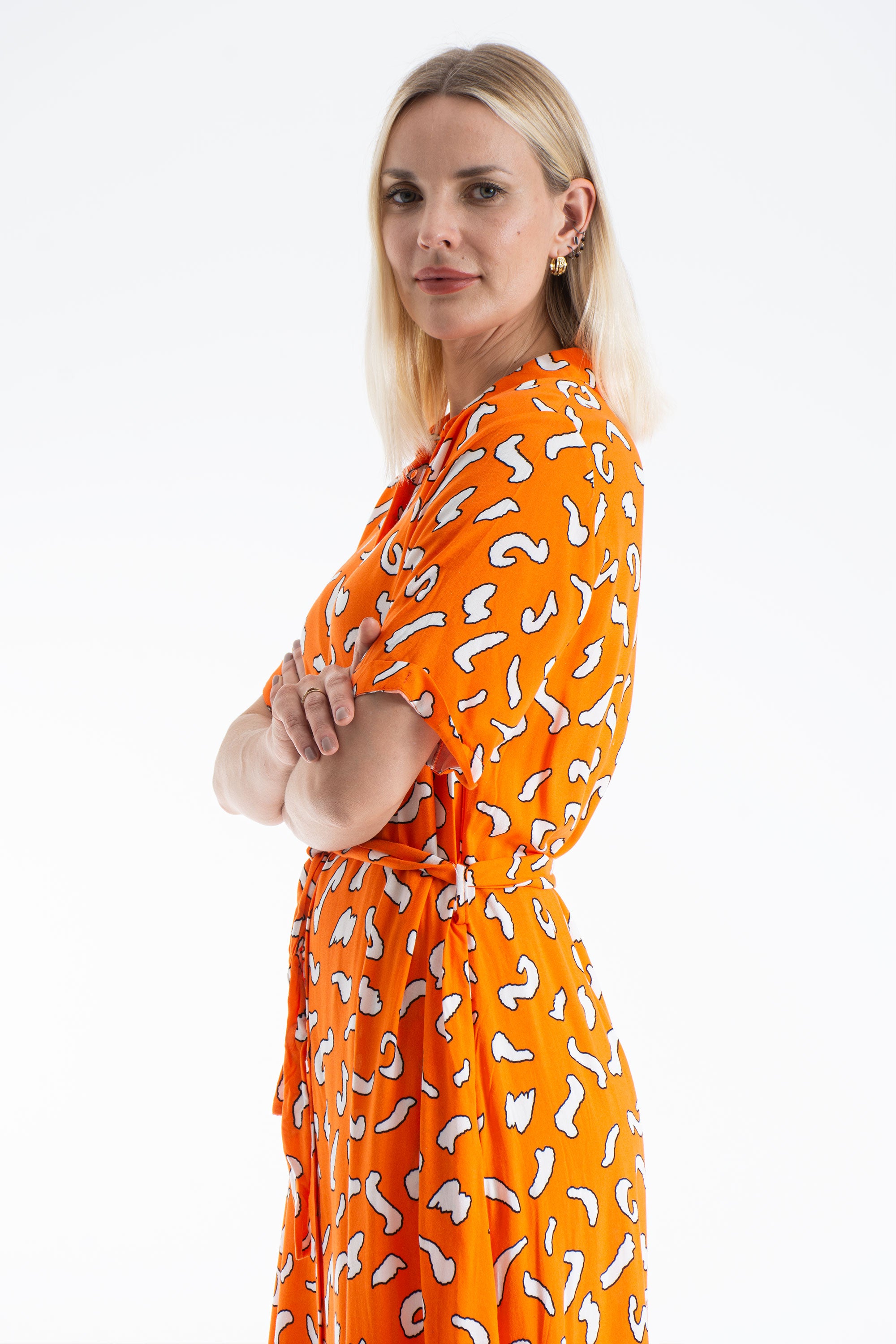 Womens Abstract Print Midi Shirt Dress