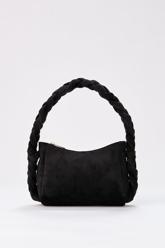 Braided Handle Shoulder Bag - Black