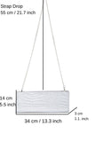 Croc Pu Leather Clutch Bag with Detachable Chain Strap - Silver