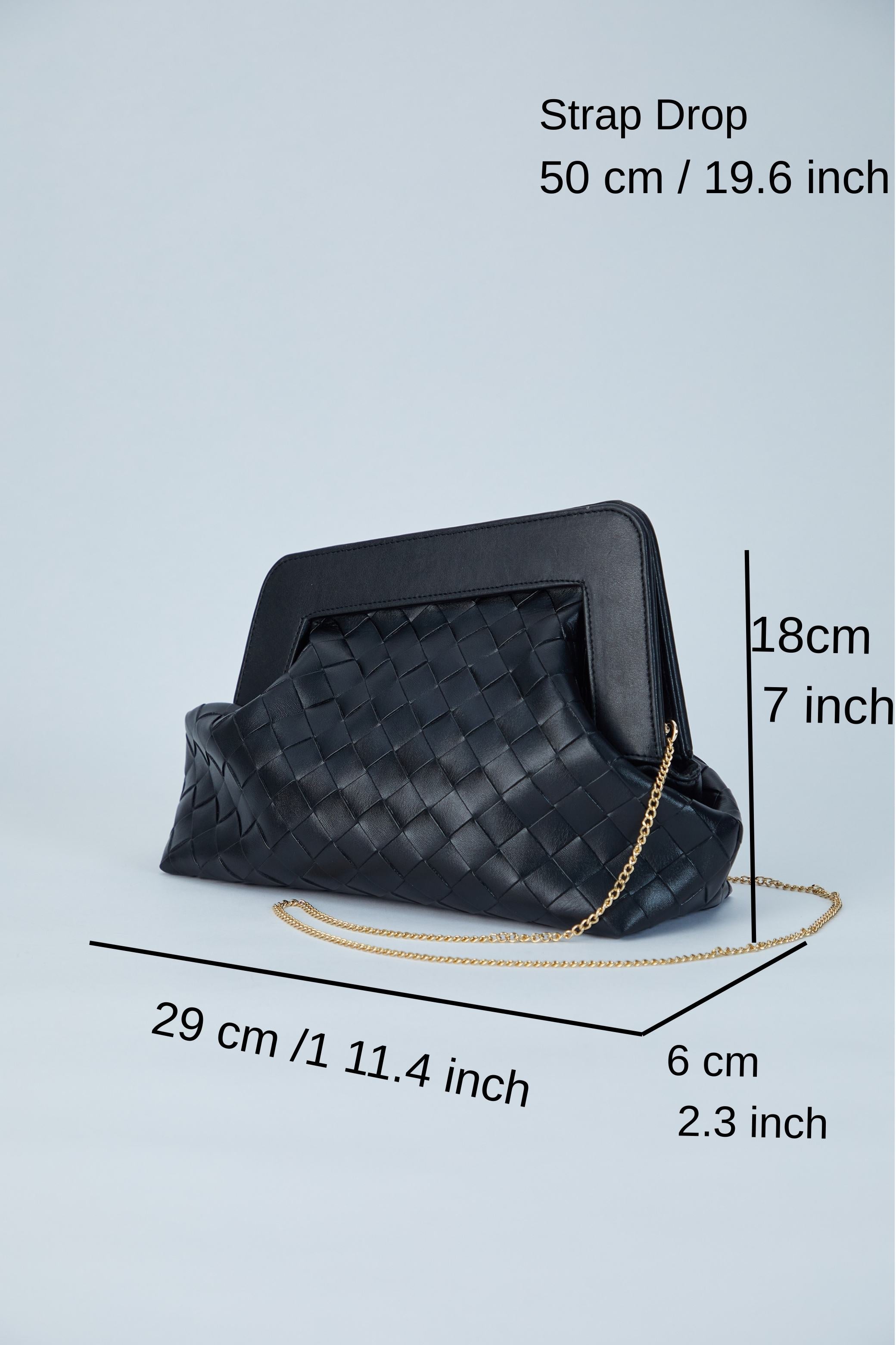 Asymmetrical  Braided Pu Leather  Clutch Bag With Detachable Strap - Black