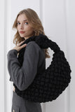 Puffy Quilted Lightweight Large Shoulder Bag - Black