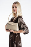 Croc Pu Flap Shoulder Bag - Beige