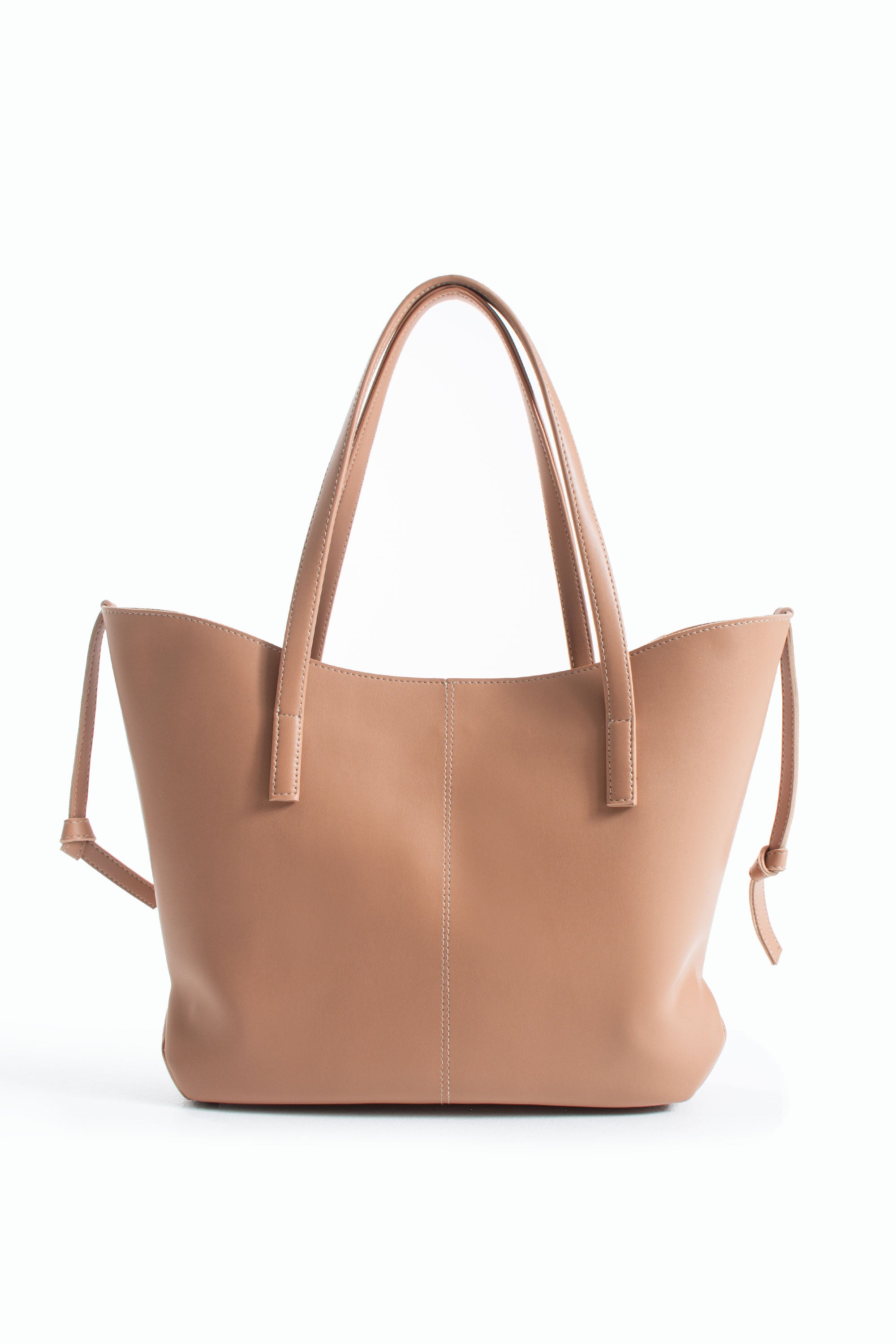 Pu Leather Large Tote Bag with Matching Zipper Pouch  2PCS Set - Nude