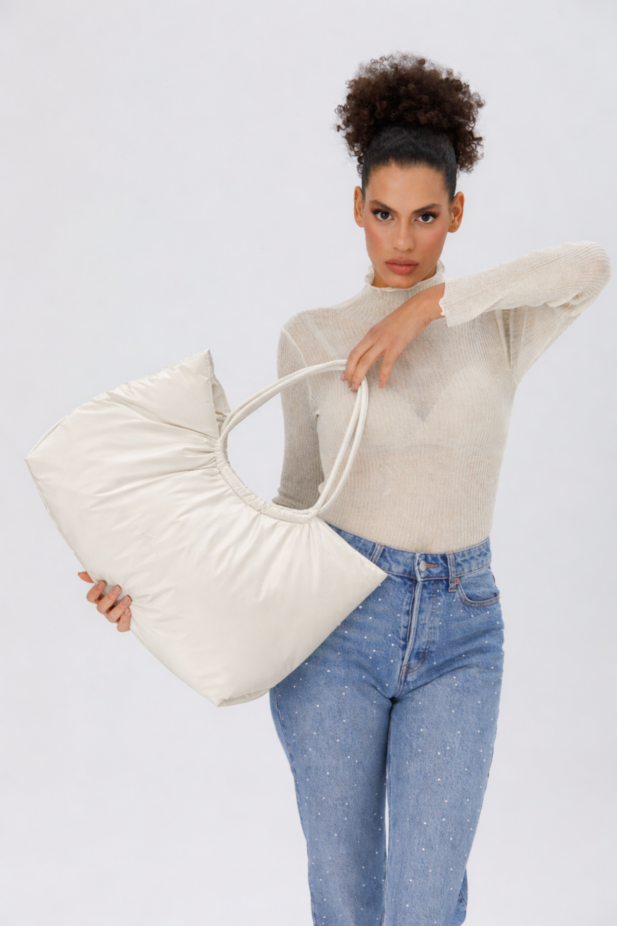 Puffy Lightweight Tote Bag - White
