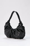 Pu Leather Pleated Shoulder Bag - Black