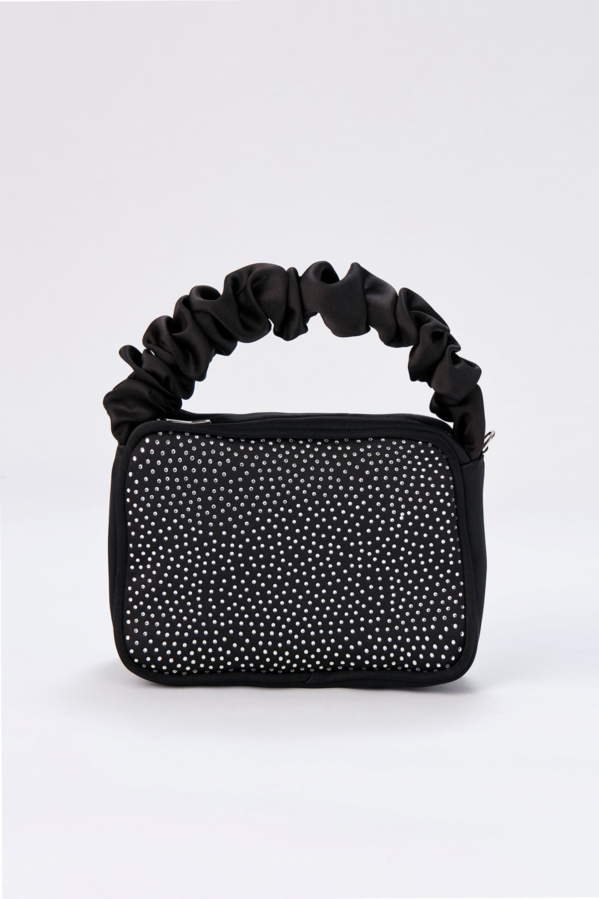Diamente Evening Bag with Detachable Crossbody Strap - Black