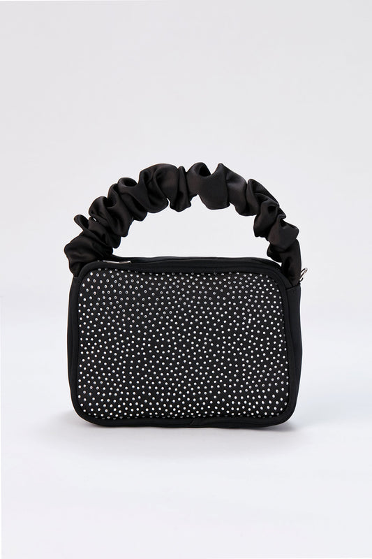 Diamente Evening Bag with Detachable Crossbody Strap - Black