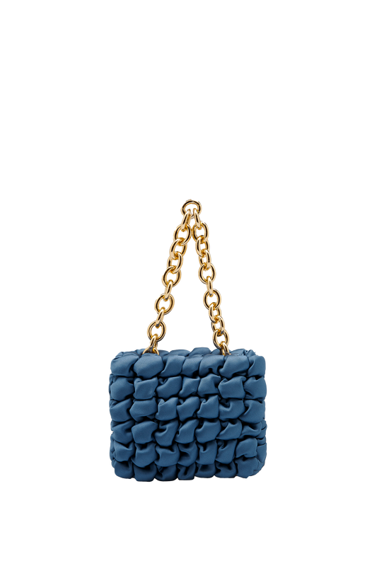 Quilted Satin Handbag - Blue