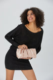 Pleated Satin Clutch Bag - Champagne