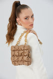 Quilted Vegan Leather Hand Bag - Nude