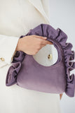 Frill Detail Velvet Shoulder Bag - Lilac