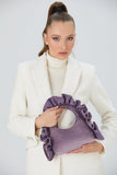 Frill Detail Velvet Shoulder Bag - Lilac