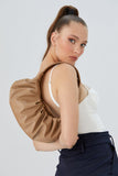 Pleated Vegan Leather Shoulder Bag - Nude