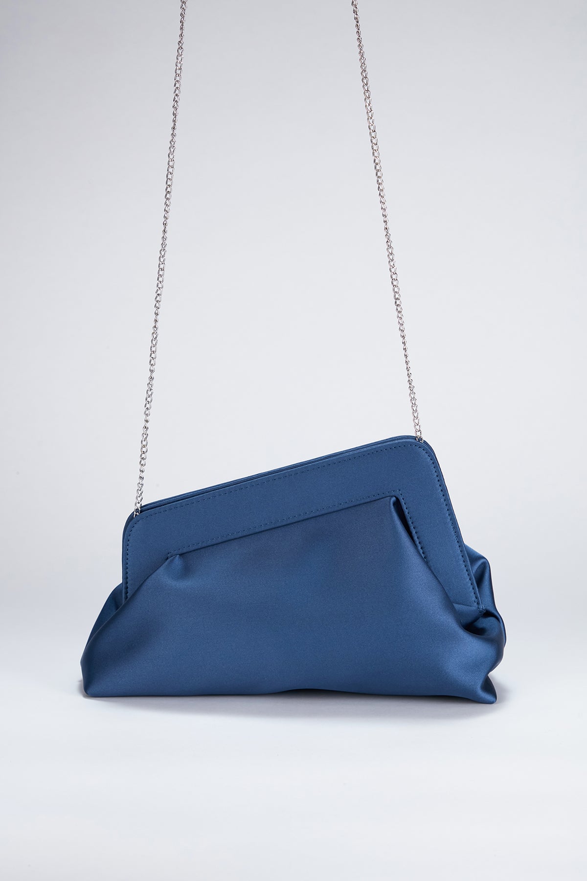 Asymmetrical Satin Clutch Bag - Blue – Belissh