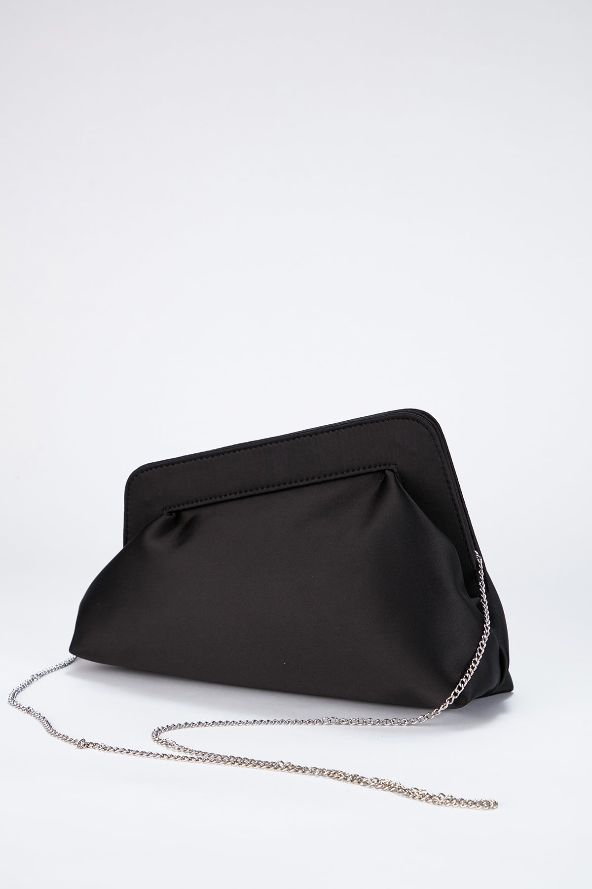 Asymmetrical Satin Clutch Bag - Black