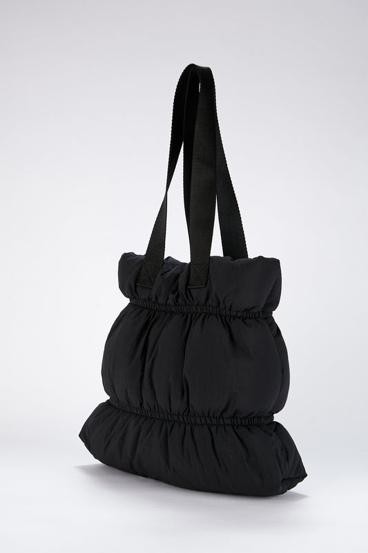 Quilted Puffy Tote Bag - Black