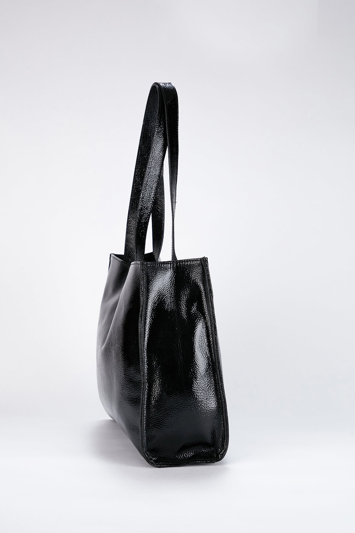 Crinkle Patent Tote Bag - Black