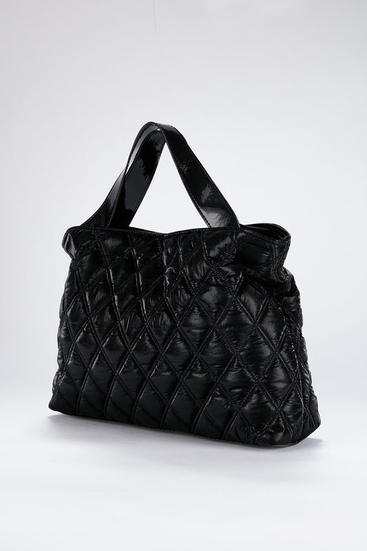 Quilted Shimmer Tote Bag - Black