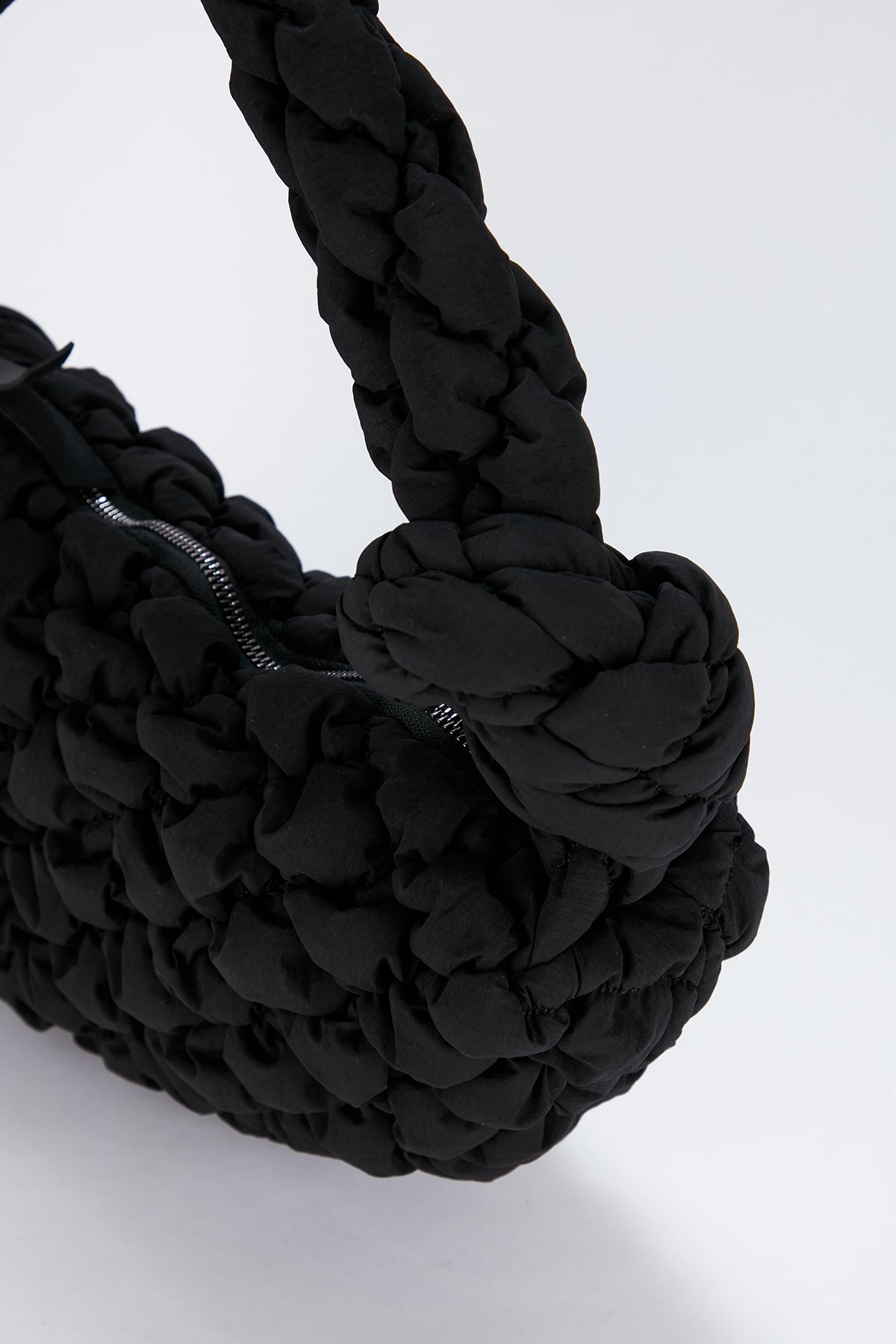 Quilted Nylon Shoulder Bag - Black