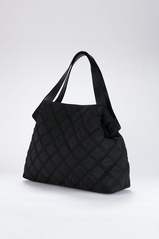 Gesteppte Nylon-Wochenendtasche – Schwarz