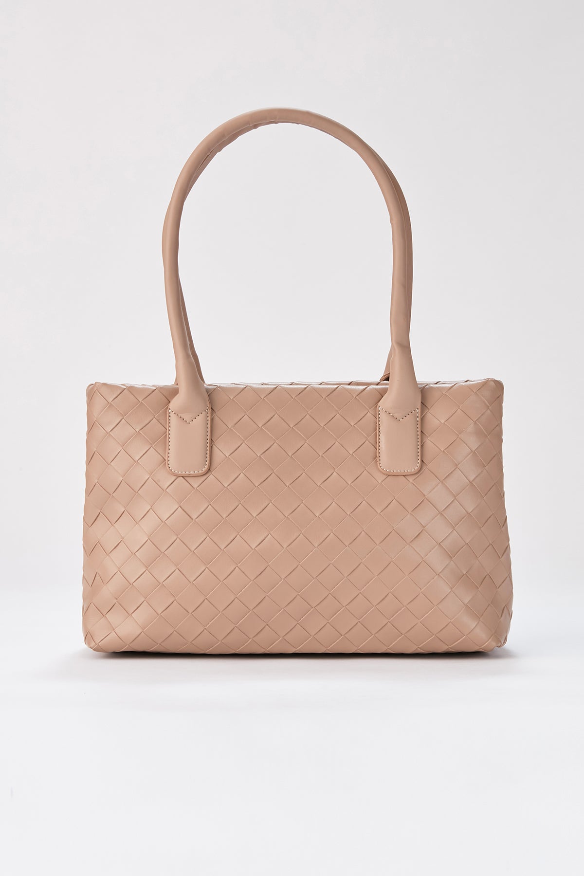 BRAIDED VEGAN LEATHER TOTE - BEIGE
