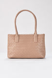 BRAIDED VEGAN LEATHER TOTE - BEIGE