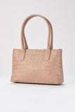 BRAIDED VEGAN LEATHER TOTE - BEIGE