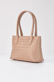 BRAIDED VEGAN LEATHER TOTE - BEIGE