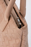 BRAIDED VEGAN LEATHER TOTE - BEIGE