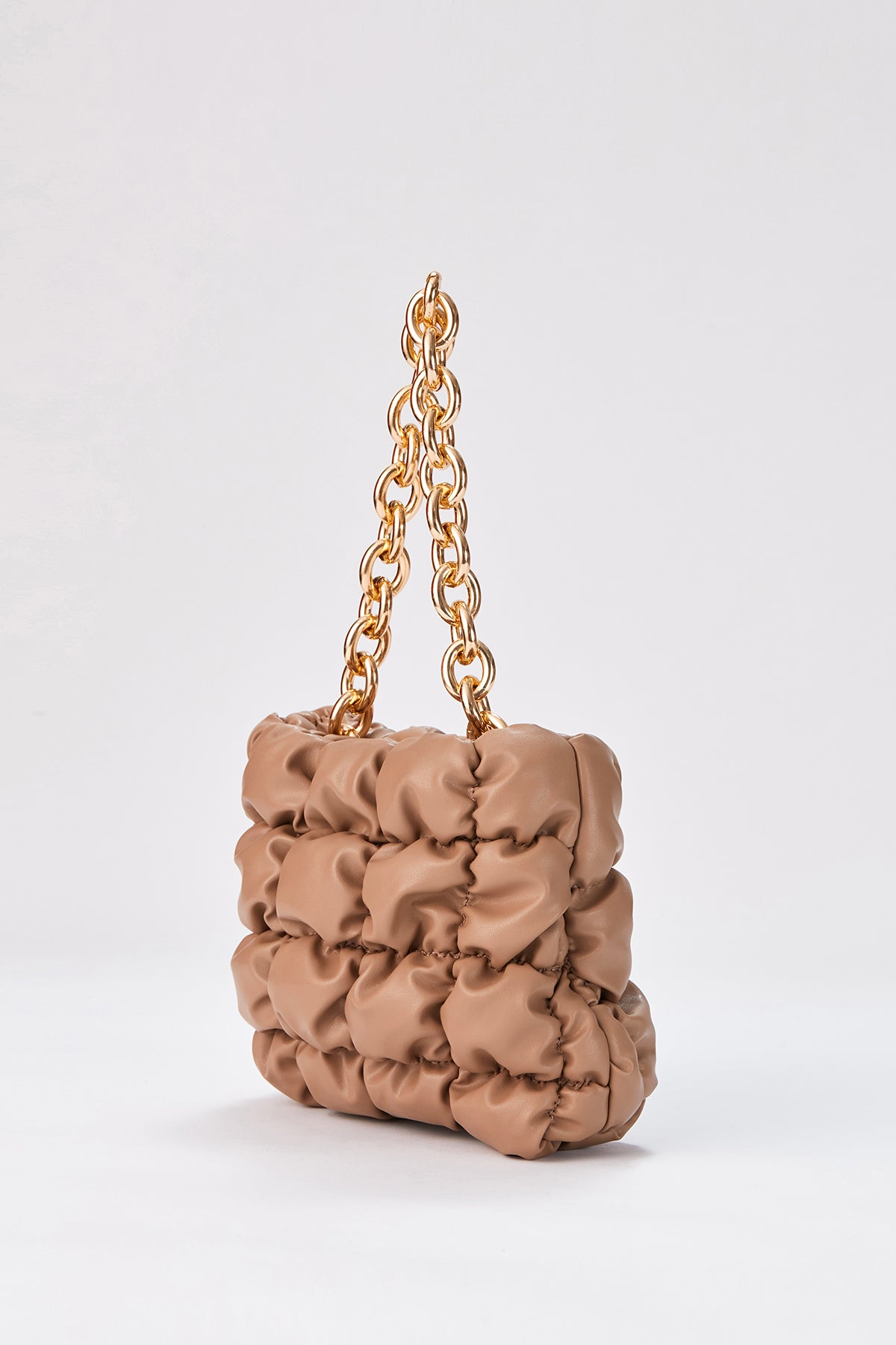 Quilted Vegan Leather Hand Bag - Nude