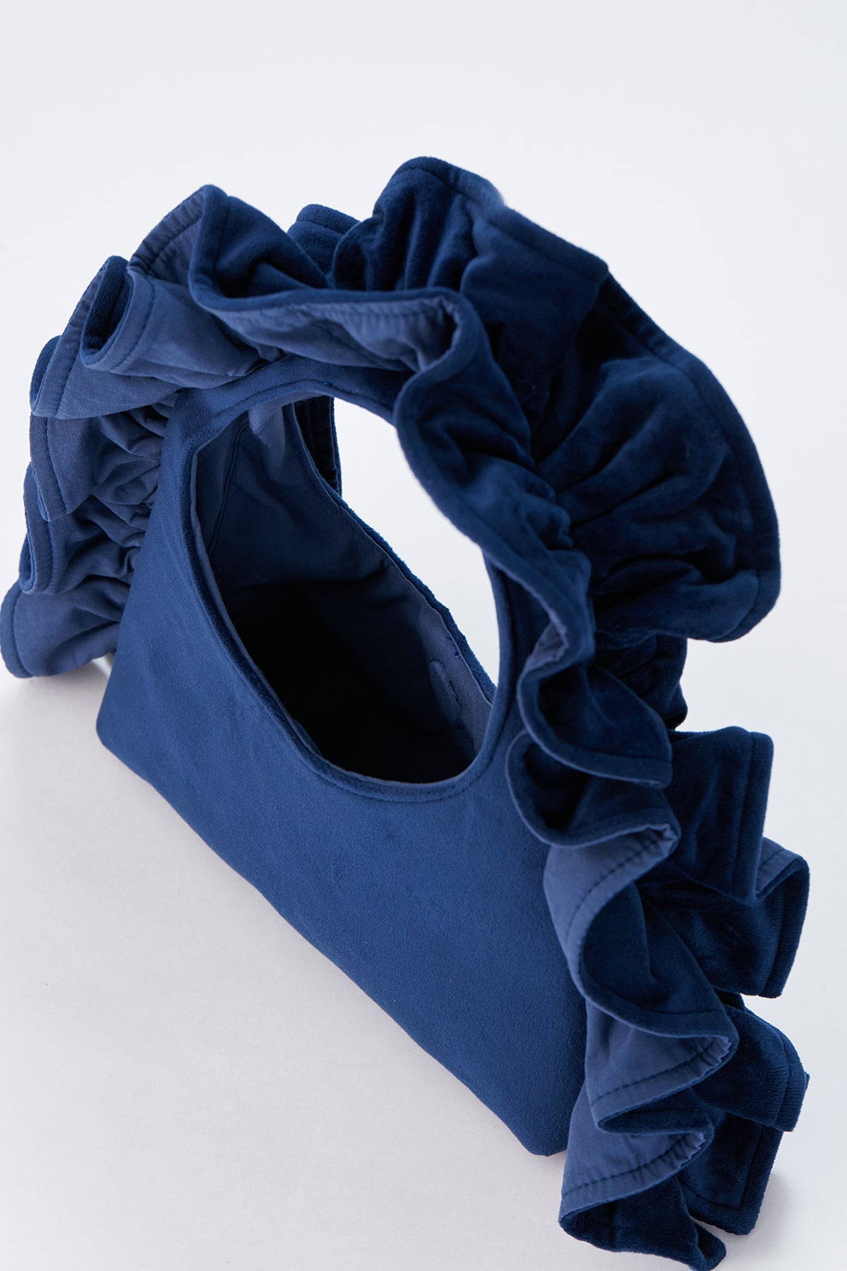 Frill Detail Velvet Shoulder Bag - Blue