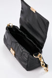 Quilted Vegan Leather Shoulder Bag - Black