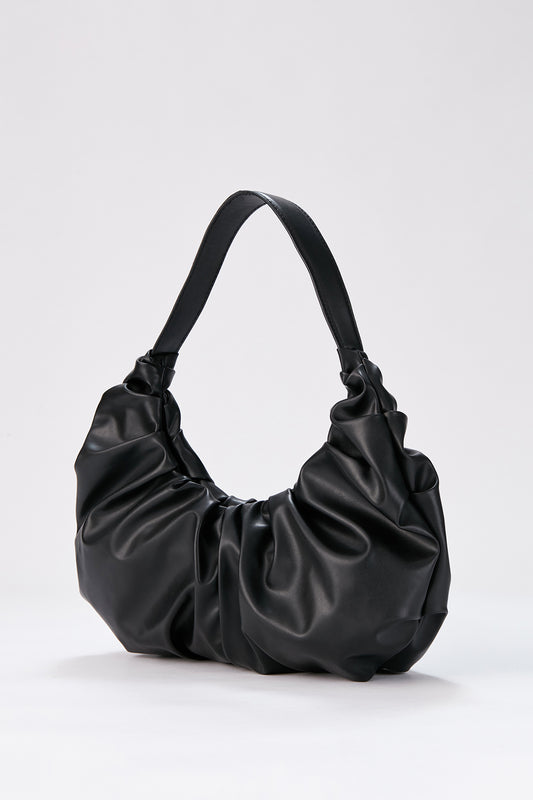 Vegan Leather Shoulder Bag - Black