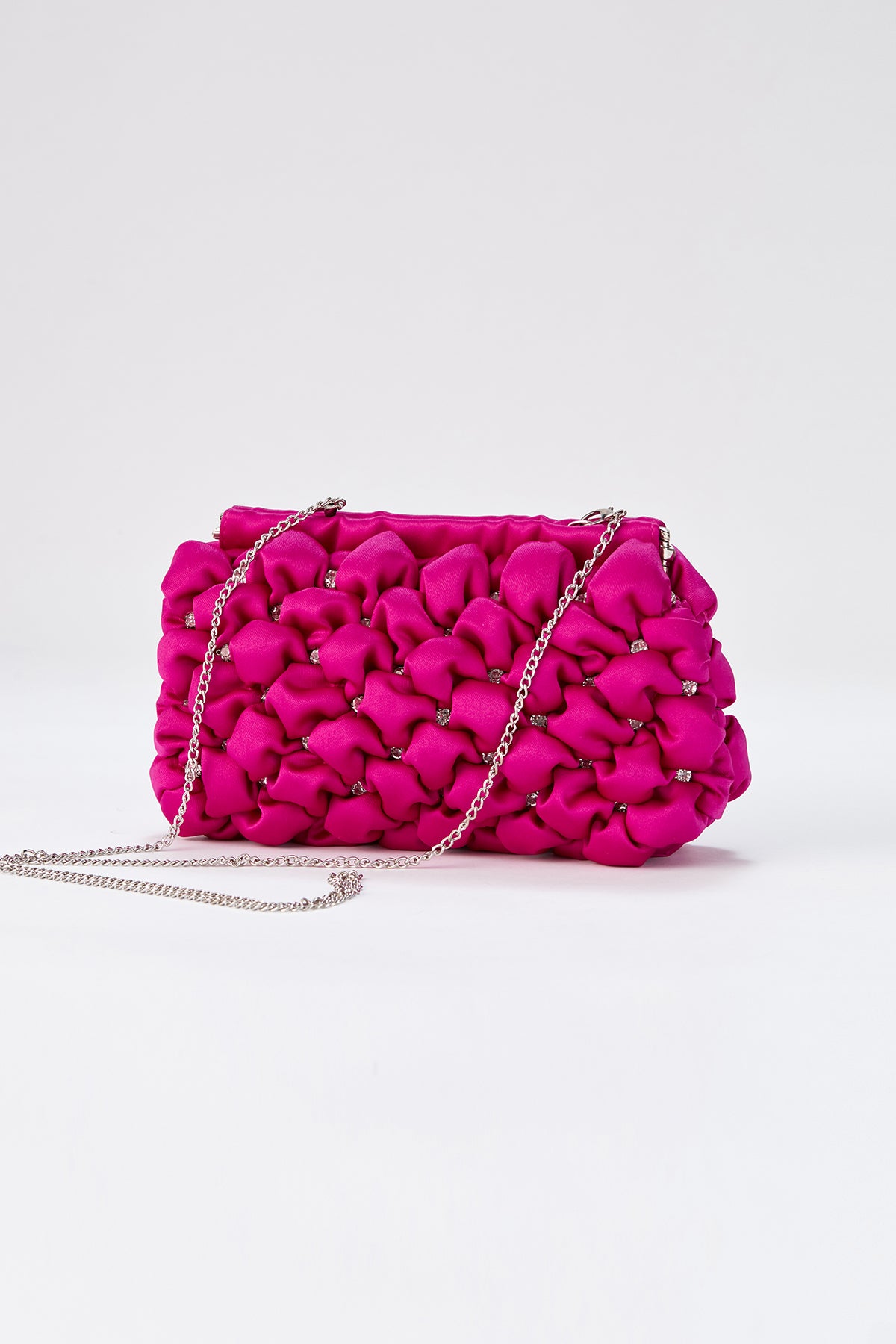 Recycled Quilted Satin Clutch Bag Fuchsia Pink Belissh