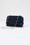 Recycled Quilted Satin Clutch Bag - Navy Blue