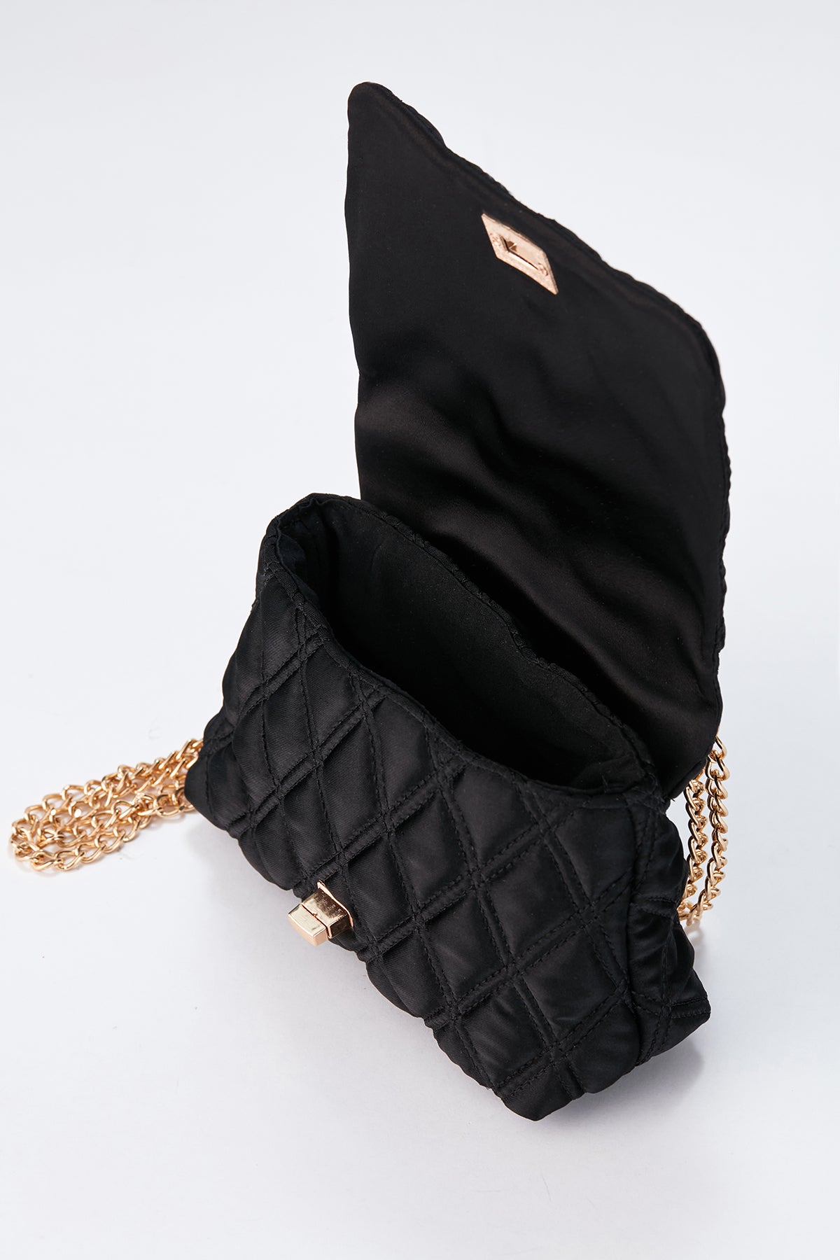 Recycled Quilted Satin Crossbody Bag - Black