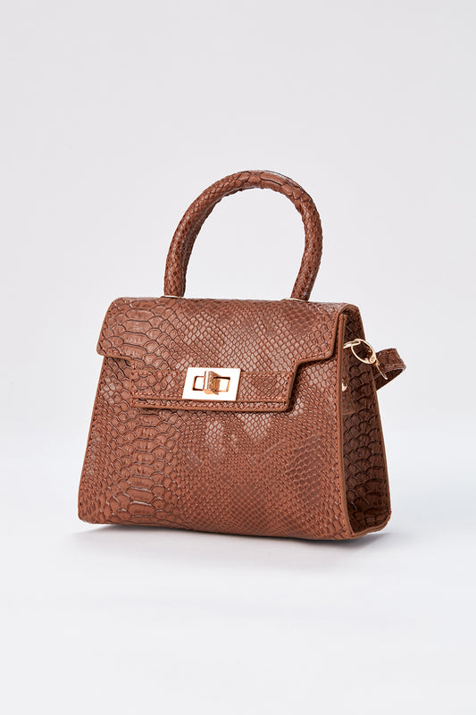 Reptile Textured Vegan Grab Bag - Tan