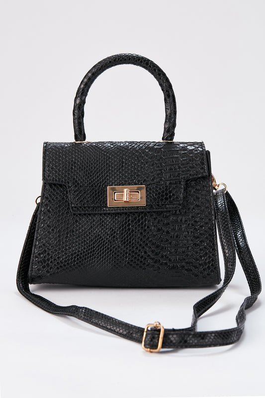 Reptile Textured Vegan Grab Bag - Black