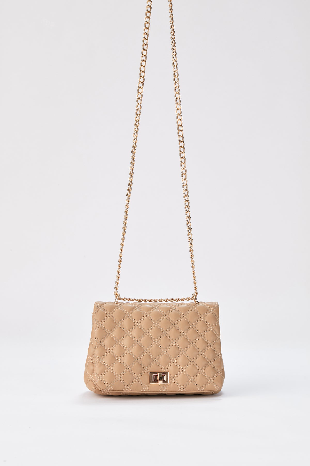 Quilted Plant Based Crossbody Bag - Nude