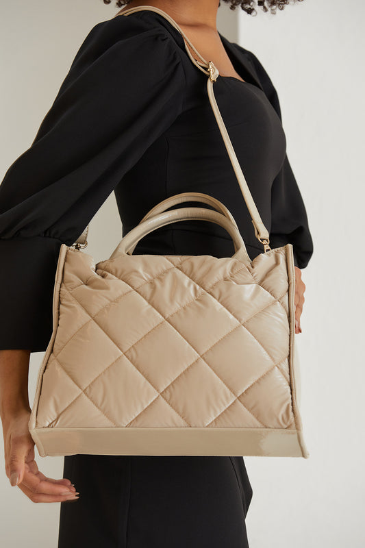 Quilted Nylon Tote Bag - Cream