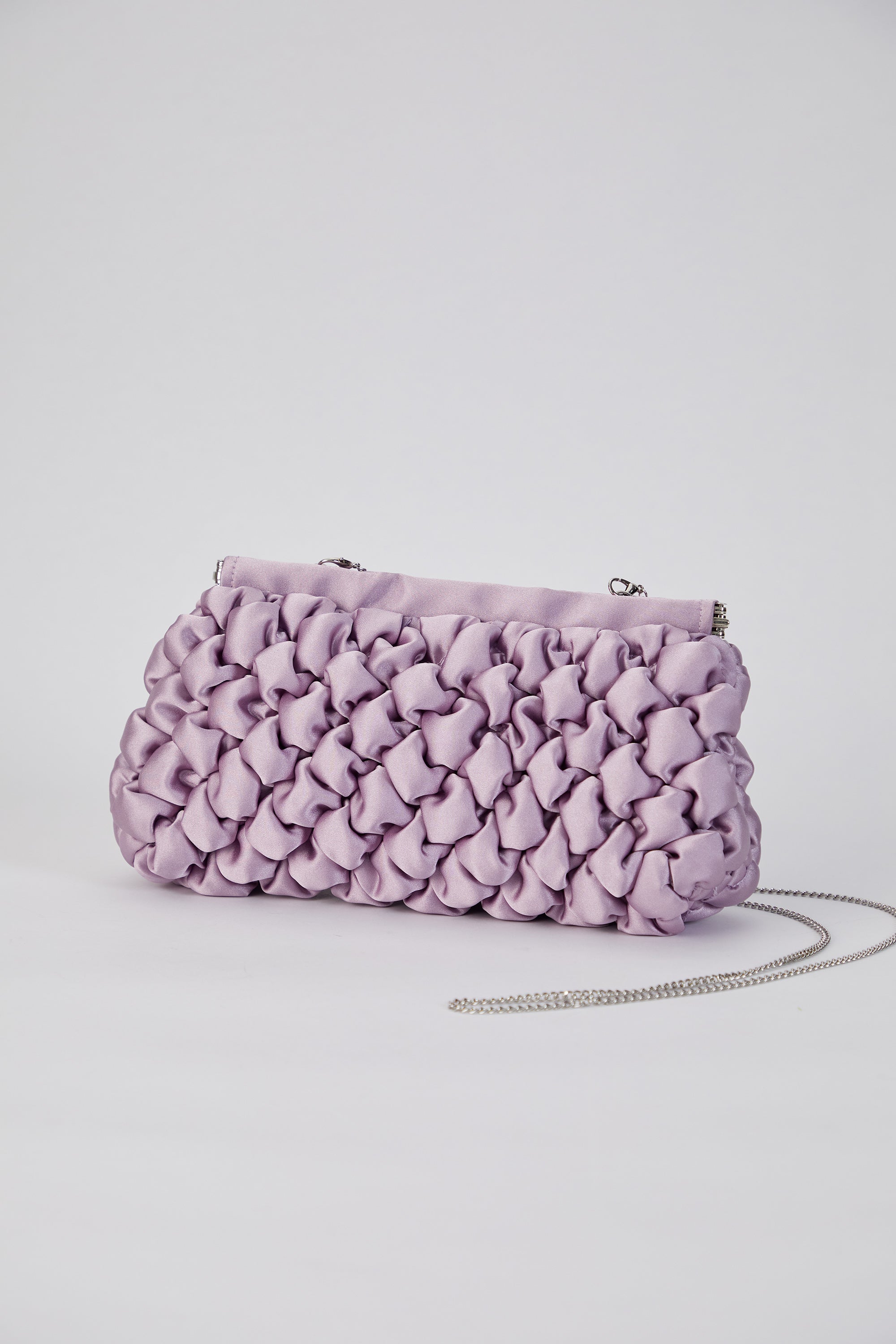 Quilted Satin Clutch Bag - Lilac